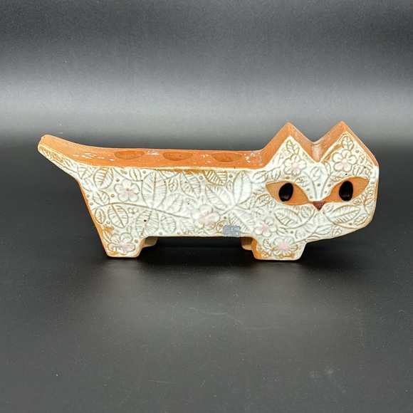 Vintage Terra Cotta Cat Candle Holder In The Style Of Lisa Larson - Picture 3 of 8